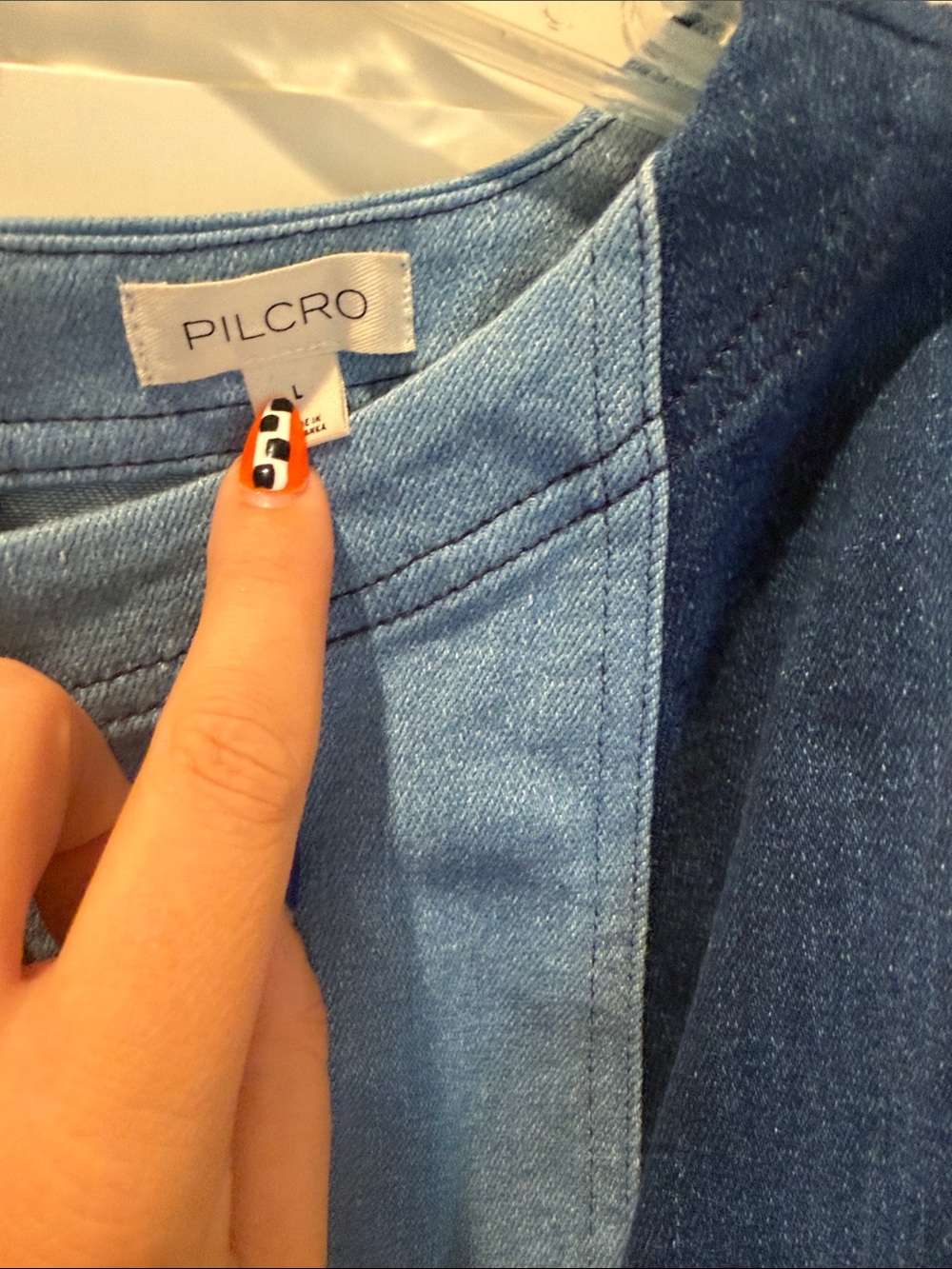 Pilcro Two-Tone Denim Panel Tank Top in Light and Dark Blue - Picture 3 of 4